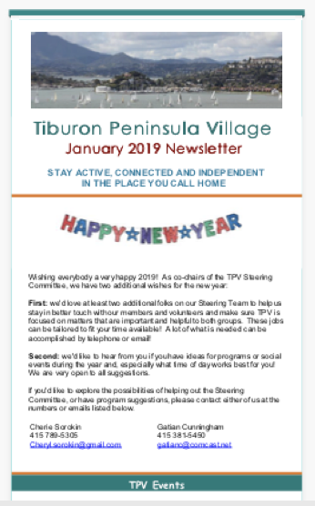 Tiburon Peninsula Village - Jan 2019 Newsletter newsletter