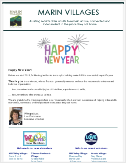 Marin Villages - Jan 2019 Newsletter newsletter