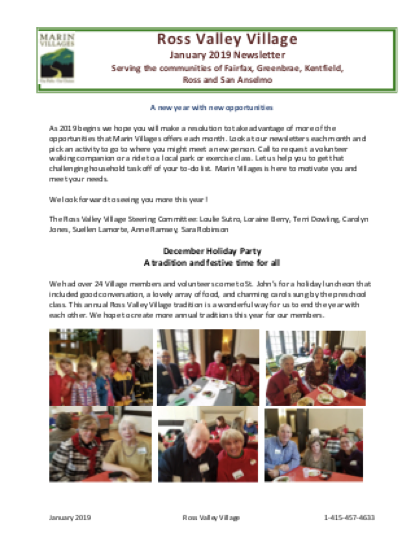 Ross Valley Village - Jan 2019 Newsletter newsletter