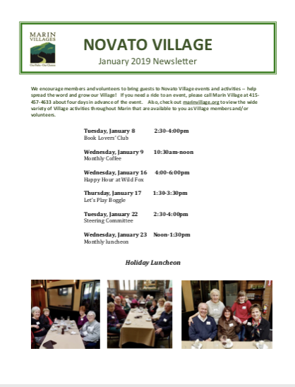 Novato Village - Jan 2019 Newsletter newsletter