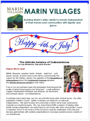 Marin Villages - July 2018 Newsletter newsletter