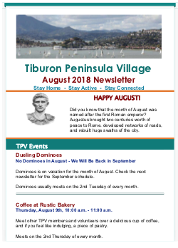 Tiburon Peninsula Village - Aug 2018 Newsletter newsletter