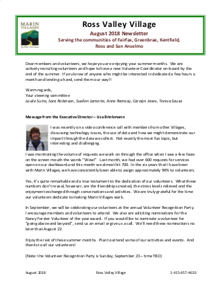 Ross Village - Aug 2018 Newsletter newsletter