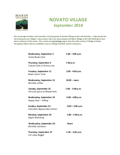 Novato Village - Sept 2018 Newsletter newsletter