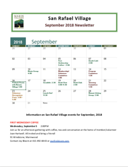 San Rafael Village - Sept 2018 Newsletter newsletter