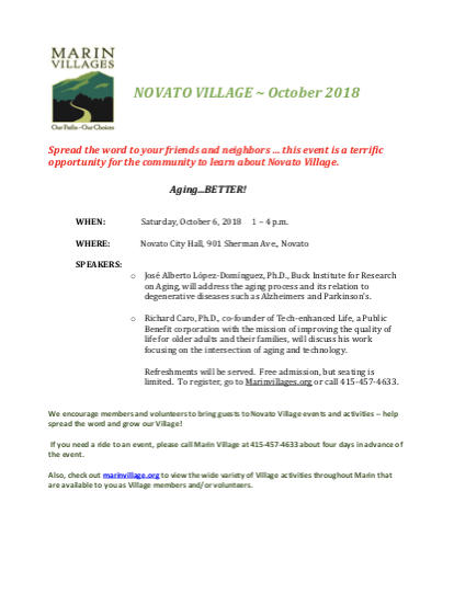 Novato Village - October 2018 Newsletter newsletter