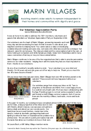 Marin Villages - October 2018 Newsletter newsletter