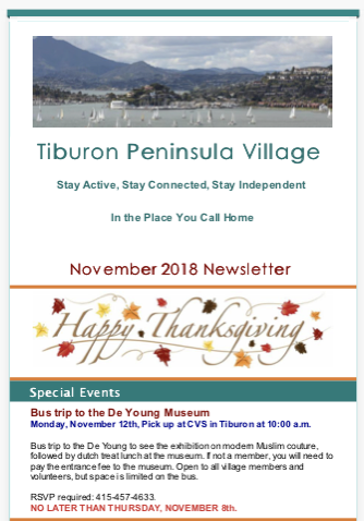 Tiburon Peninsula Village - November 2018 Newsletter newsletter