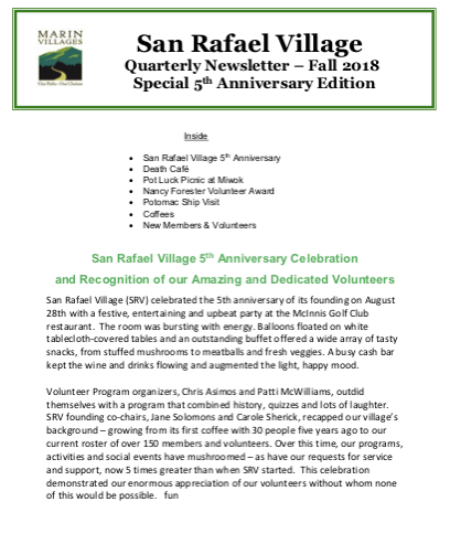 San Rafael Village - Fall 2018 Newsletter newsletter