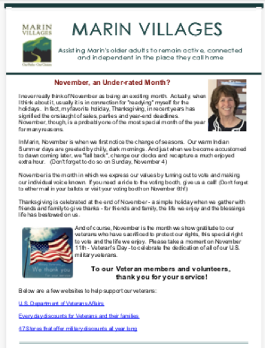 Marin Villages - November 2018 Newsletter newsletter
