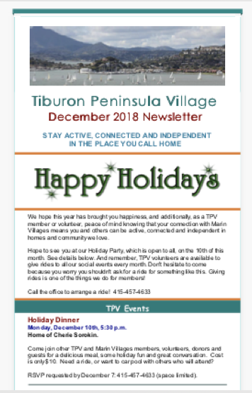 Tiburon Peninsula Village - December 2018 Newsletter newsletter