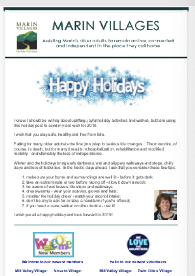 Marin Villages - December 2018 Newsletter newsletter